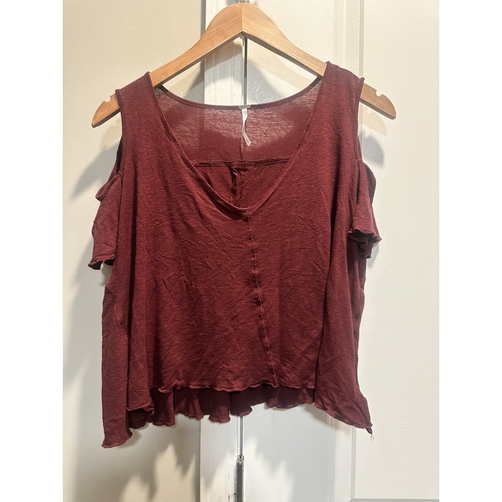 Free‎ People Maroon Cut Out Shoulder Top Small